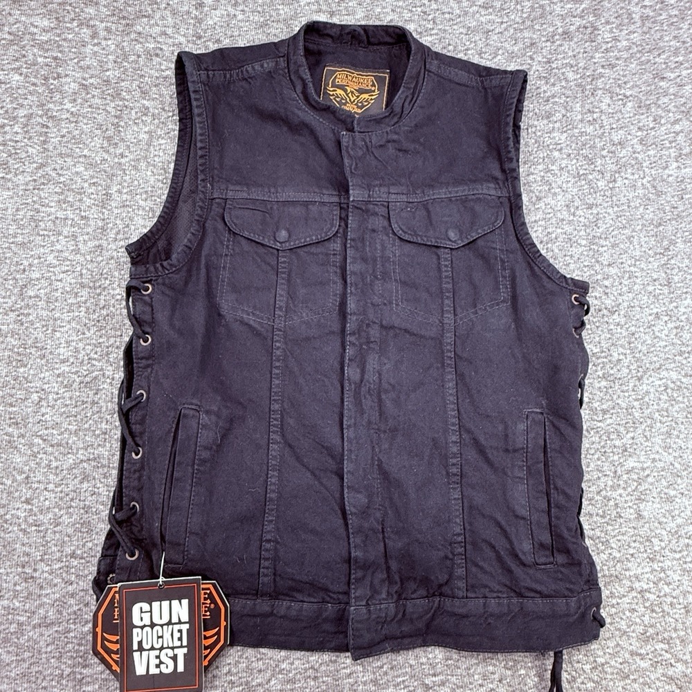 Milwaukee Performance Denim Collection Mens Black Gun Pocket Vest NWT Size Small
